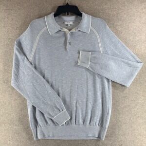 Reiss Knit Polo Sweater Size M Long Sleeve Contrast Trim Light Blue Marl MAX